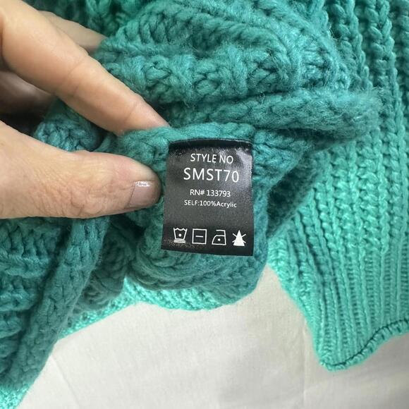POL Chunky Knit Turtleneck Sweater Teal Green Women’s Cozy‎ Pullover M - Picture 5 of 12